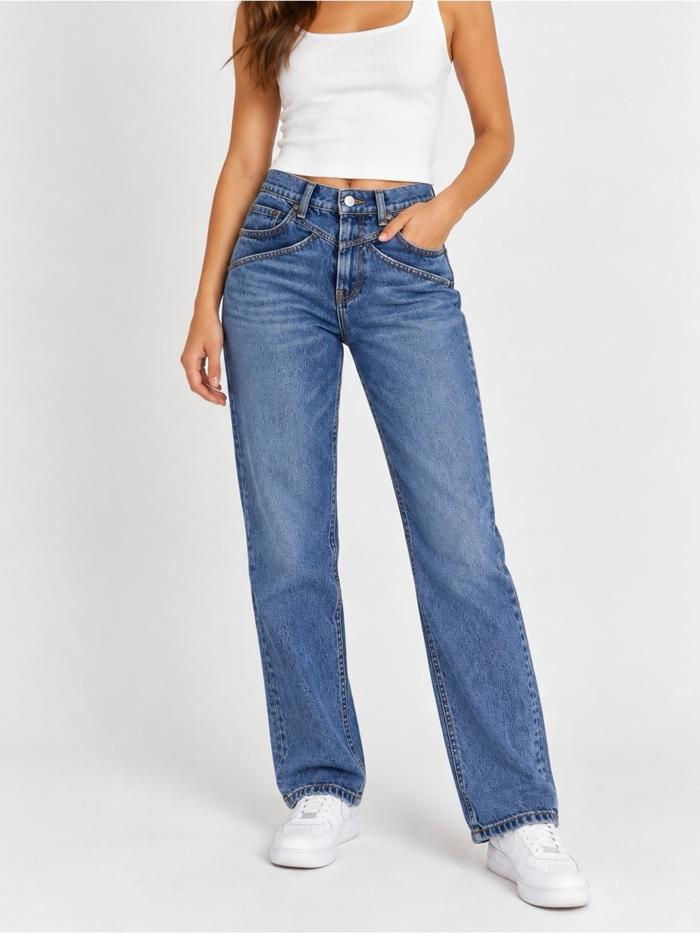 Reformation Straight-Leg Jeans in Mid Blue Wash